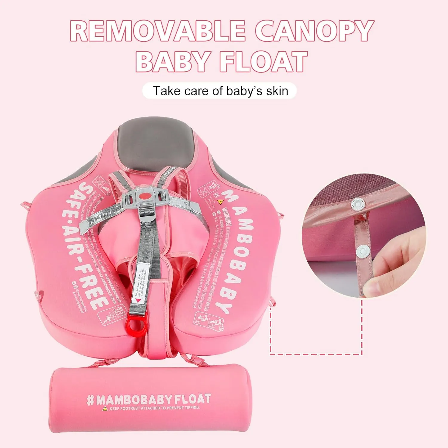 Baby Floats for Pool with Canopy Removable Sun Protection Canopy Mambobaby Float Non Inflatable Upgrade Add Tail Avoid Flip Waterproof Skin-Friendly Infant Swim Float 3-24 Months