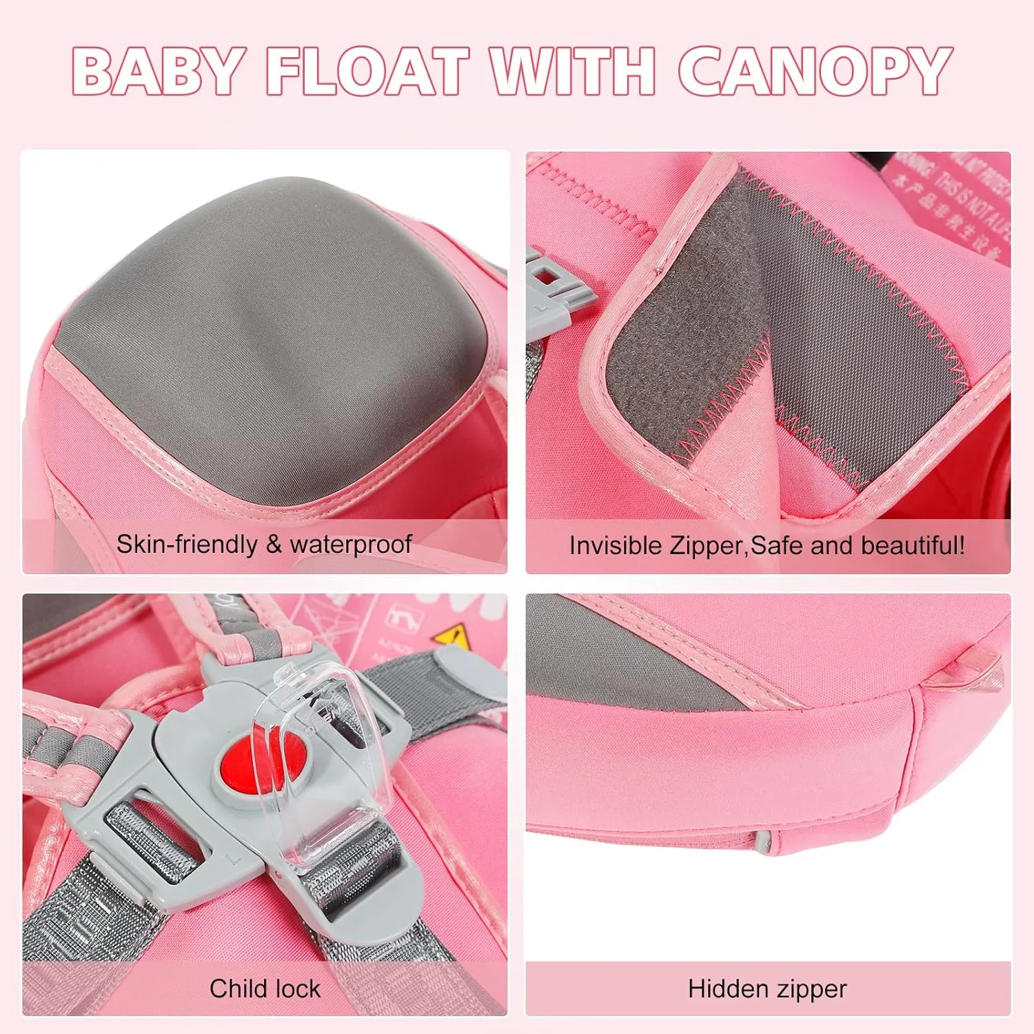 Baby Floats for Pool with Canopy Removable Sun Protection Canopy Mambobaby Float Non Inflatable Upgrade Add Tail Avoid Flip Waterproof Skin-Friendly Infant Swim Float 3-24 Months