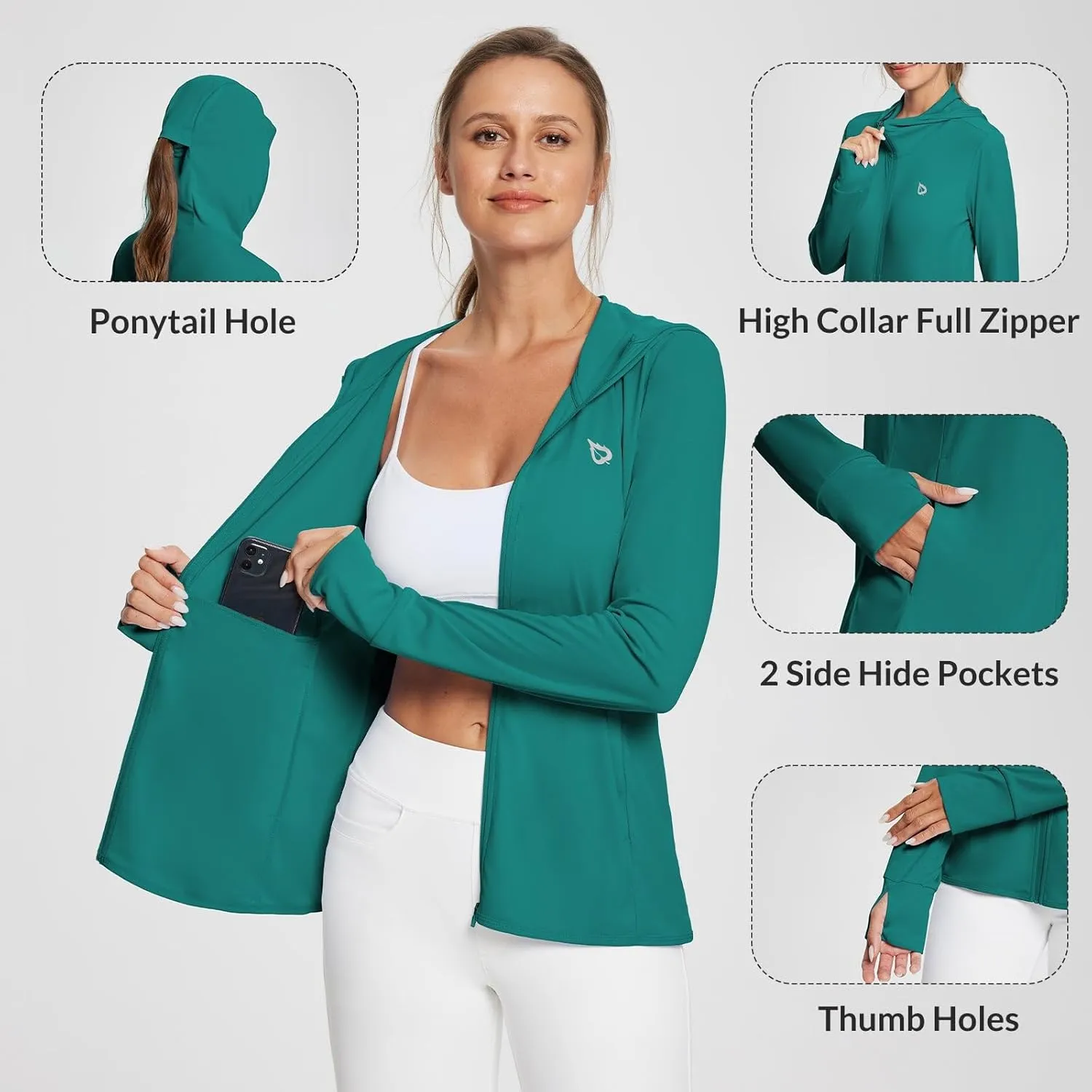 baleaf Women's UPF 50  Sun Protection Shirts SPF Jacket UV Cooling Hoodie Long Sleeve Summer Clothing for Outdoor Hiking