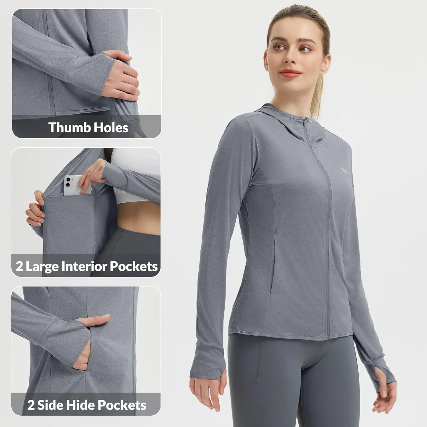 baleaf Women's UPF 50  Sun Protection Shirts SPF Jacket UV Cooling Hoodie Long Sleeve Summer Clothing for Outdoor Hiking