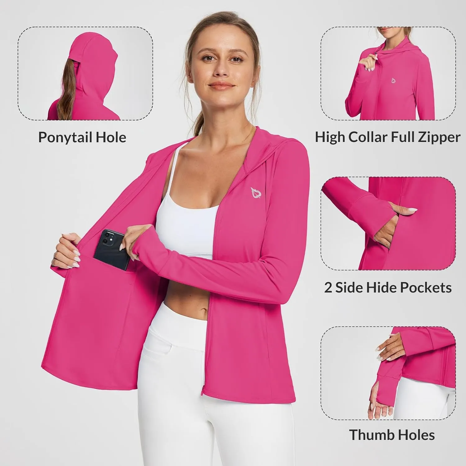 baleaf Women's UPF 50  Sun Protection Shirts SPF Jacket UV Cooling Hoodie Long Sleeve Summer Clothing for Outdoor Hiking