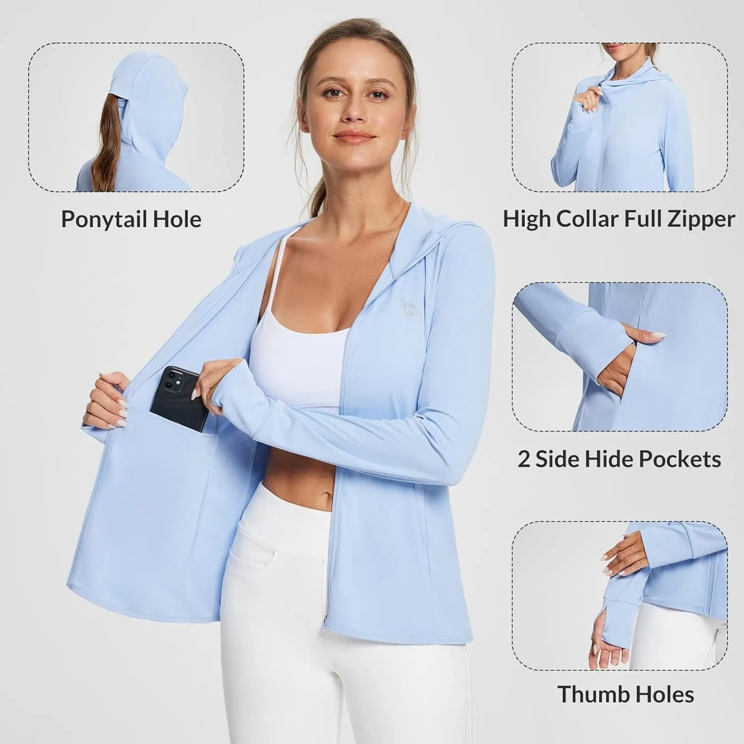 baleaf Women's UPF 50  Sun Protection Shirts SPF Jacket UV Cooling Hoodie Long Sleeve Summer Clothing for Outdoor Hiking