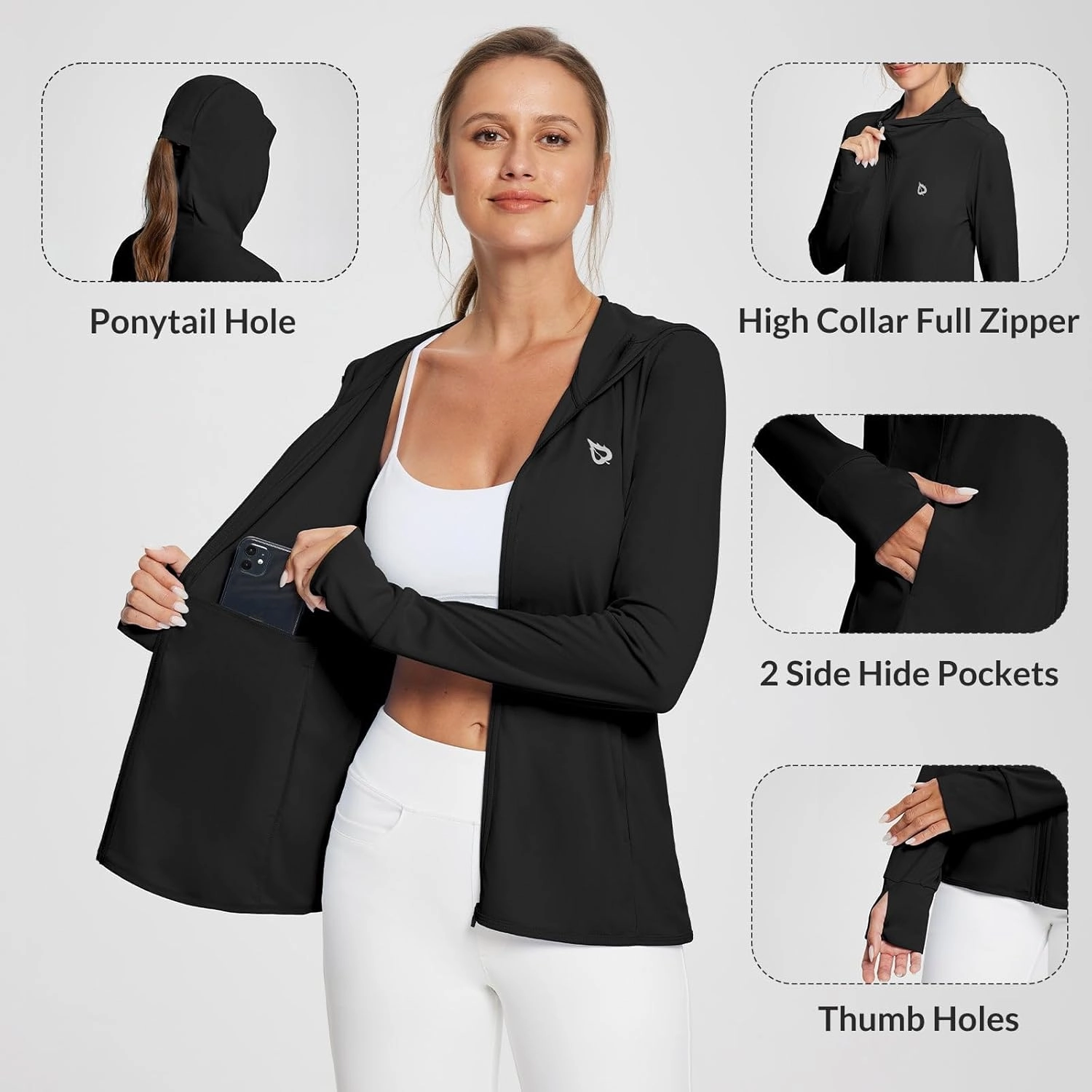 baleaf Women's UPF 50  Sun Protection Shirts SPF Jacket UV Cooling Hoodie Long Sleeve Summer Clothing for Outdoor Hiking