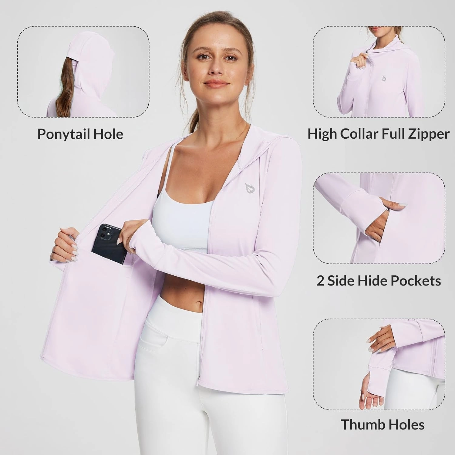 baleaf Women's UPF 50  Sun Protection Shirts SPF Jacket UV Cooling Hoodie Long Sleeve Summer Clothing for Outdoor Hiking