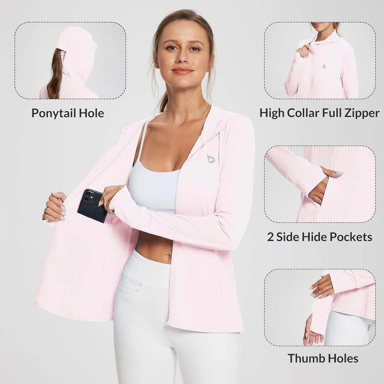 baleaf Women's UPF 50  Sun Protection Shirts SPF Jacket UV Cooling Hoodie Long Sleeve Summer Clothing for Outdoor Hiking