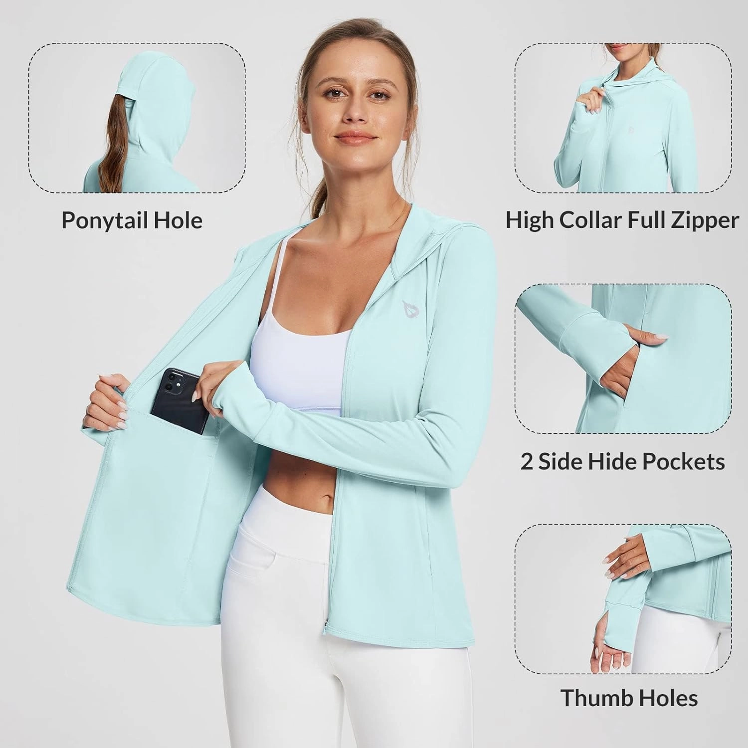 baleaf Women's UPF 50  Sun Protection Shirts SPF Jacket UV Cooling Hoodie Long Sleeve Summer Clothing for Outdoor Hiking