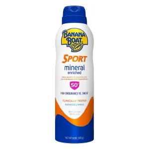Banana Boat Sport Mineral Enriched Sunscreen Spray SPF 50, 6oz | Banana Boat Mineral Sunscreen SPF 50, Oxybenzone-Free, Sport Sunblock Spray, 6oz