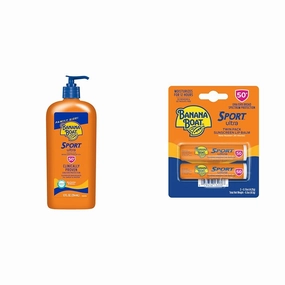 Banana Boat Sport Ultra SPF 50 Sunscreen Lotion, 12oz | Oxybenzone Free Sunscreen & Sport Ultra SPF 50 Lip Sunscreen 2 Pack | SPF Lip Balm Pack, SPF 50