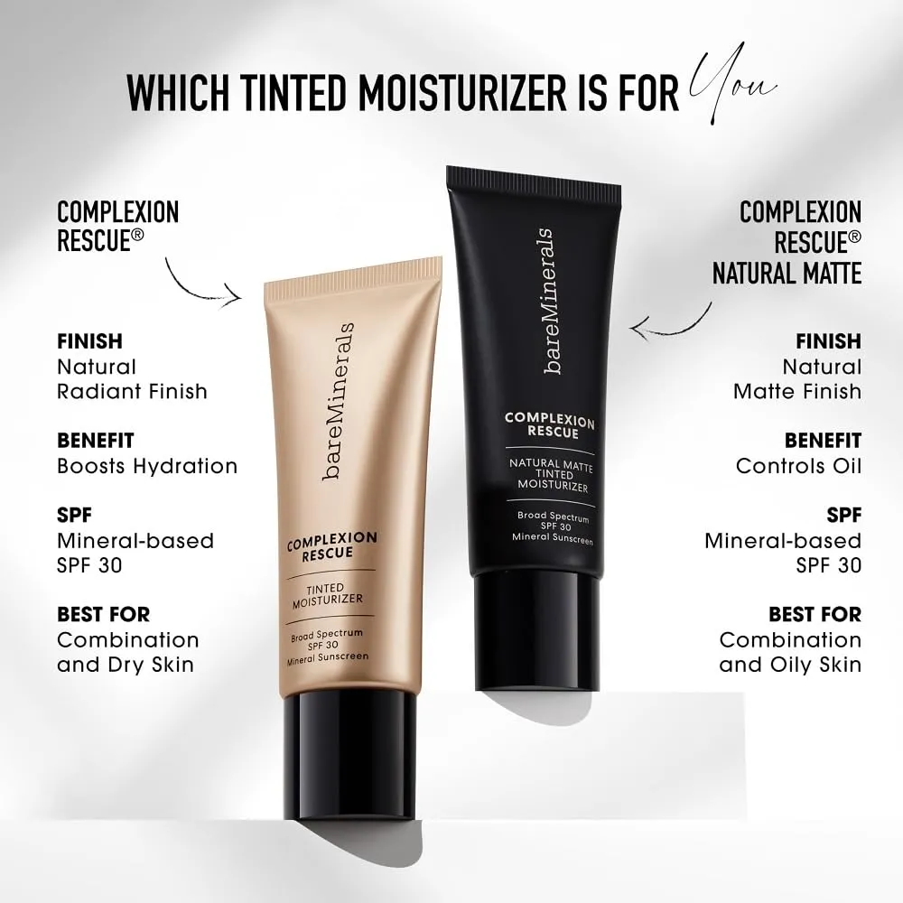 bareMinerals Complexion Rescue Tinted Moisturizer for Face with SPF 30, Vegan Tinted Mineral Sunscreen with Hyaluronic Acid