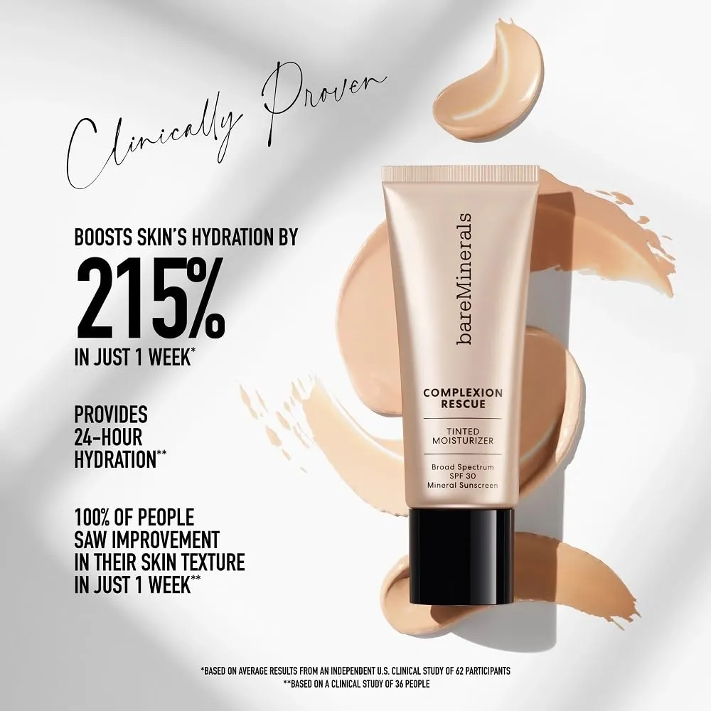 bareMinerals Complexion Rescue Tinted Moisturizer for Face with SPF 30, Vegan Tinted Mineral Sunscreen with Hyaluronic Acid