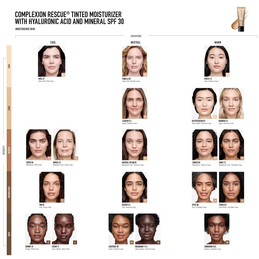 bareMinerals Complexion Rescue Tinted Moisturizer for Face with SPF 30, Vegan Tinted Mineral Sunscreen with Hyaluronic Acid