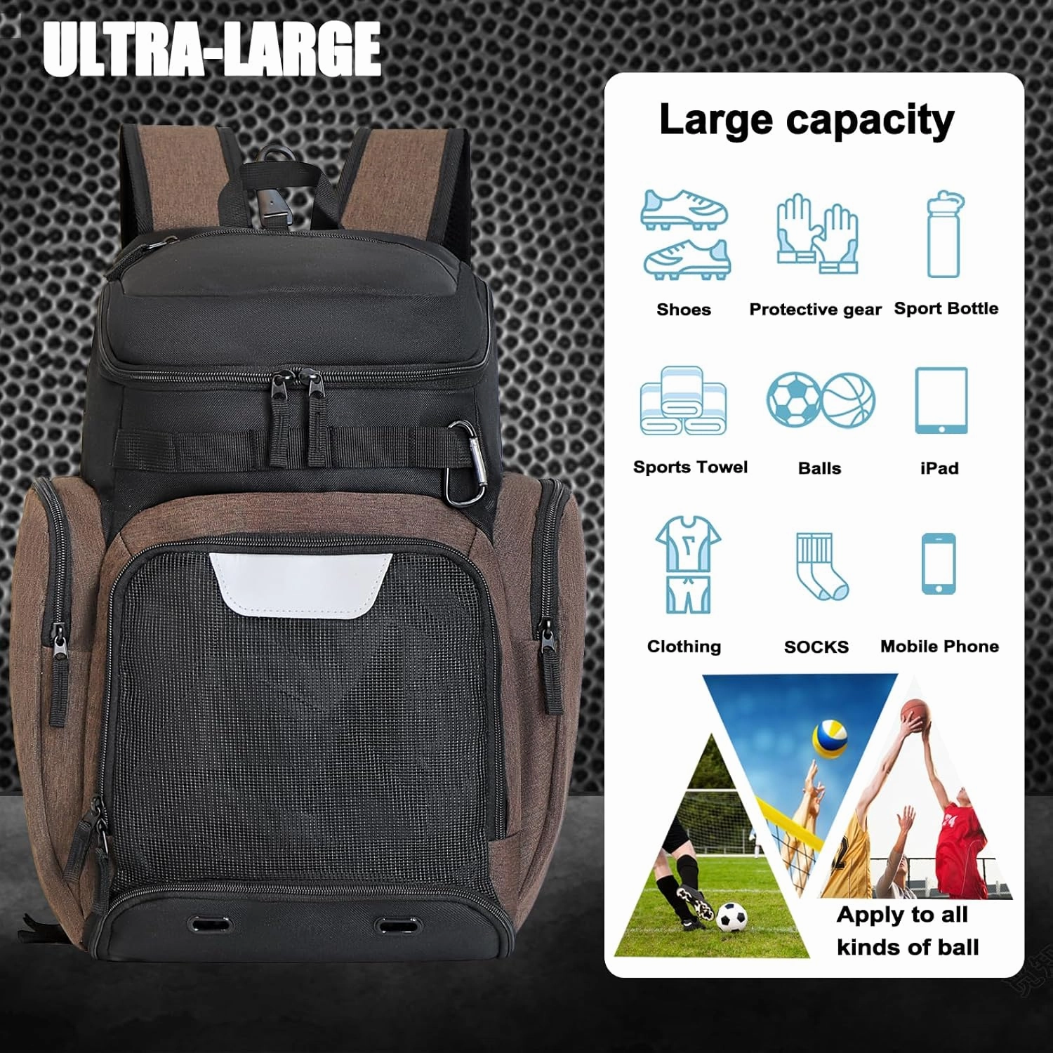 Basketball Backpack Large Sports Bag, Gym Bag with Ball Compartment and Shoe Compartment to Store Sports Shoes Water Bottles Laptops and Daily Necessities, Widely Used in Basketball, Soccer