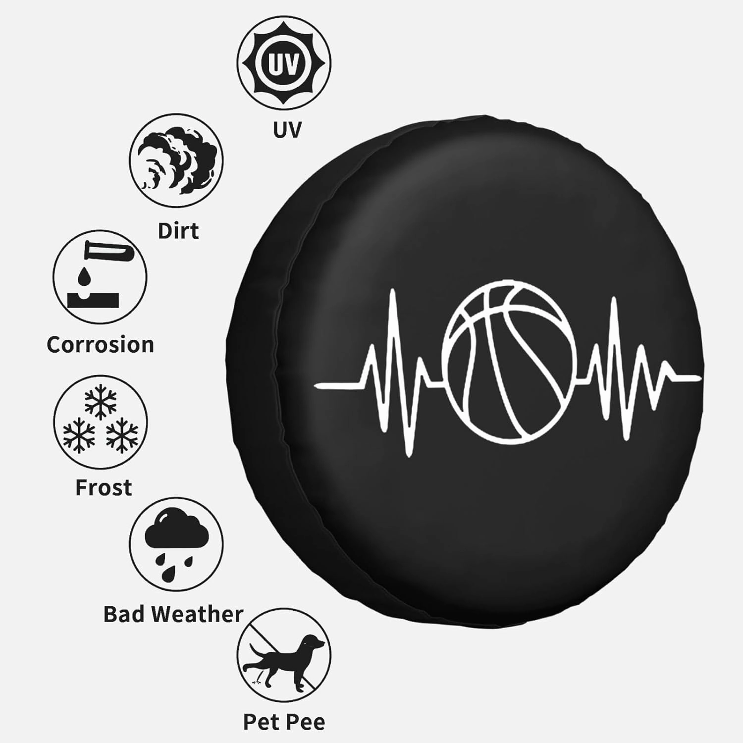 Basketball Heartbeat Windproof and Rainproof Wheel hub Protection Cover, Spare tire Cover 17 inch