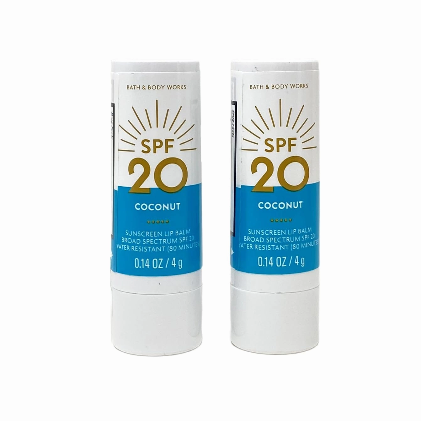 Bath & Body Works SPF 20 Sunscreen Coconut Lip Balm Set of 2 - .14 oz/ 4 g each