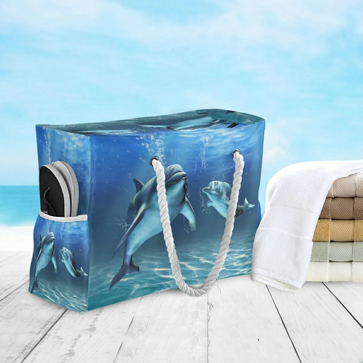 Beach Bag Dolphins Tote Travel Bag luggage bag Grocery Shopping Bag Carry Bag