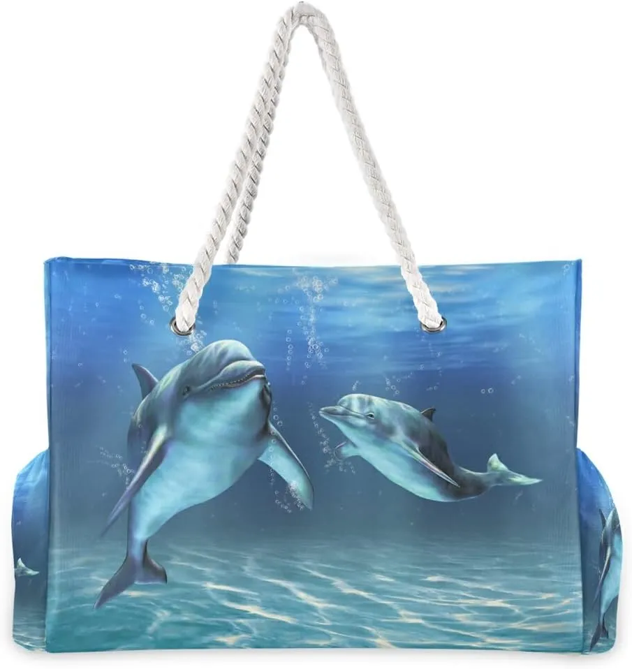 Beach Bag Dolphins Tote Travel Bag luggage bag Grocery Shopping Bag Carry Bag