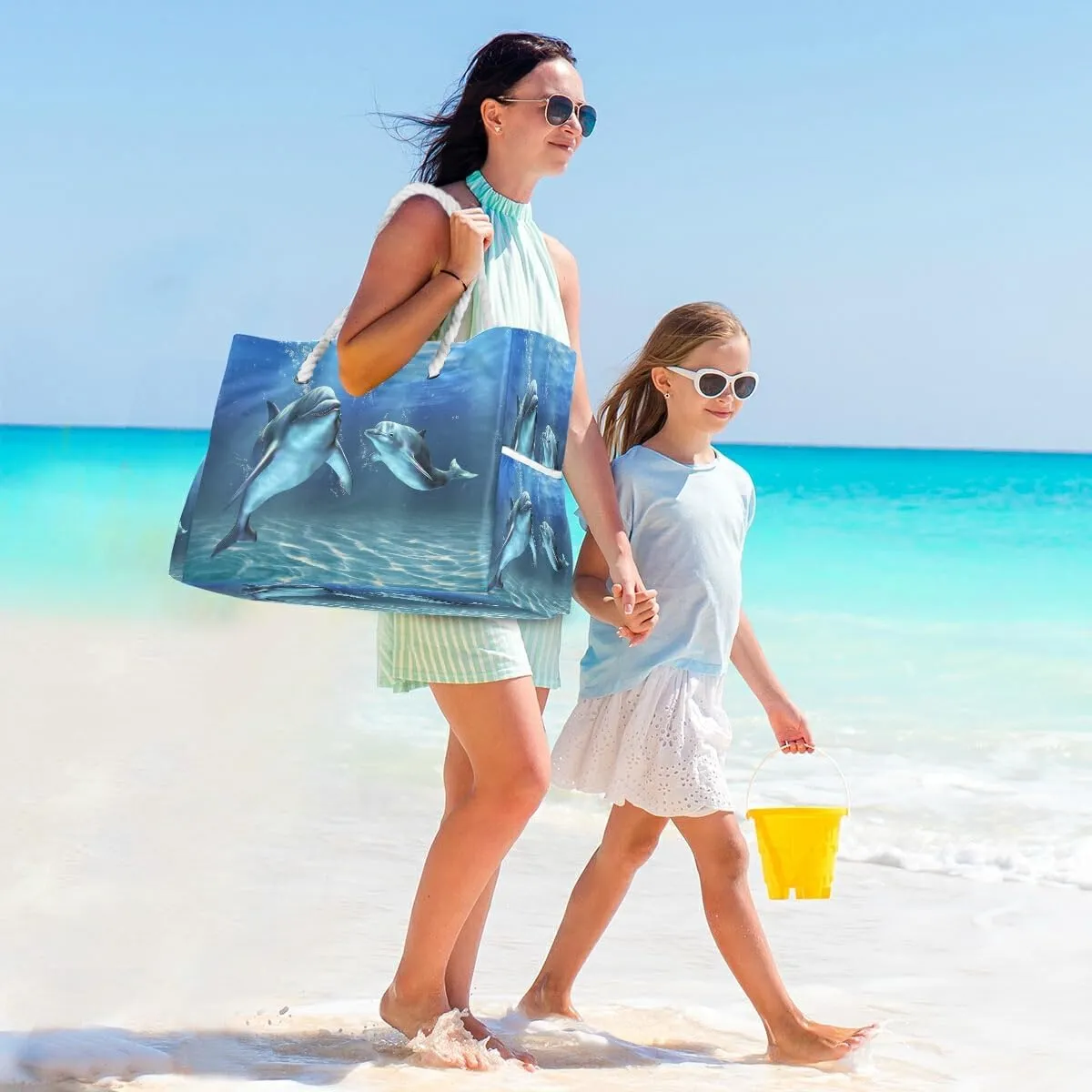 Beach Bag Dolphins Tote Travel Bag luggage bag Grocery Shopping Bag Carry Bag