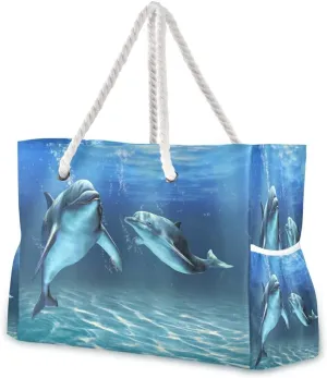 Beach Bag Dolphins Tote Travel Bag luggage bag Grocery Shopping Bag Carry Bag