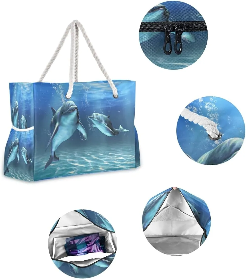 Beach Bag Dolphins Tote Travel Bag luggage bag Grocery Shopping Bag Carry Bag