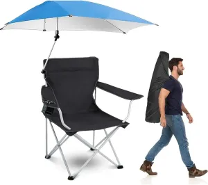 Beach Chair with UPF 50  Adjustable Umbrella, Outdoor Folding Beach Chairs for Adults with Cup Holder & Carry Bag, Protable Recliner Chair for Camping Hiking Fishing, Max Hold Up 350LB - U.S Spot
