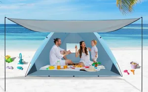Beach Tent Sun Shelter with Canopy, Portable Sun Shade for 4-6 Person,Easy Setup Beach Shade with UPF 50  UV Protection, Beach Cabana with Silver Coating for Family Outdoor
