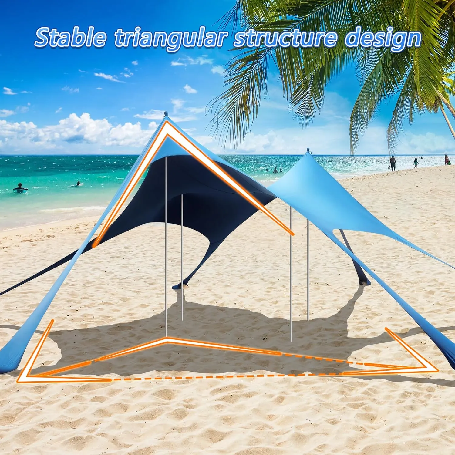 Beach Tent Sun Shelter,UPF 50  Protection Sun Shade Canopy with 6 Sand Bags,4 Support Poles, Portable 13×20FT Outdoor Canopy Tent for Beach Camping,Fishing,Picnic (Light Blue)