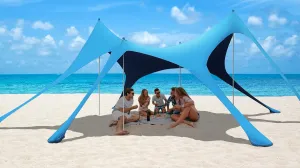 Beach Tent Sun Shelter,UPF 50  Protection Sun Shade Canopy with 6 Sand Bags,4 Support Poles, Portable 13×20FT Outdoor Canopy Tent for Beach Camping,Fishing,Picnic (Light Blue)
