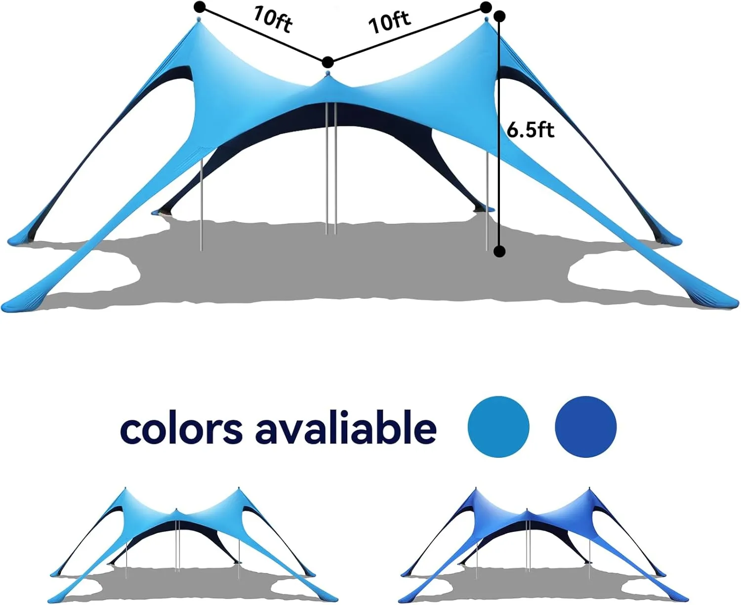 Beach Tent Sun Shelter,UPF 50  Protection Sun Shade Canopy with 6 Sand Bags,4 Support Poles, Portable 13×20FT Outdoor Canopy Tent for Beach Camping,Fishing,Picnic (Light Blue)