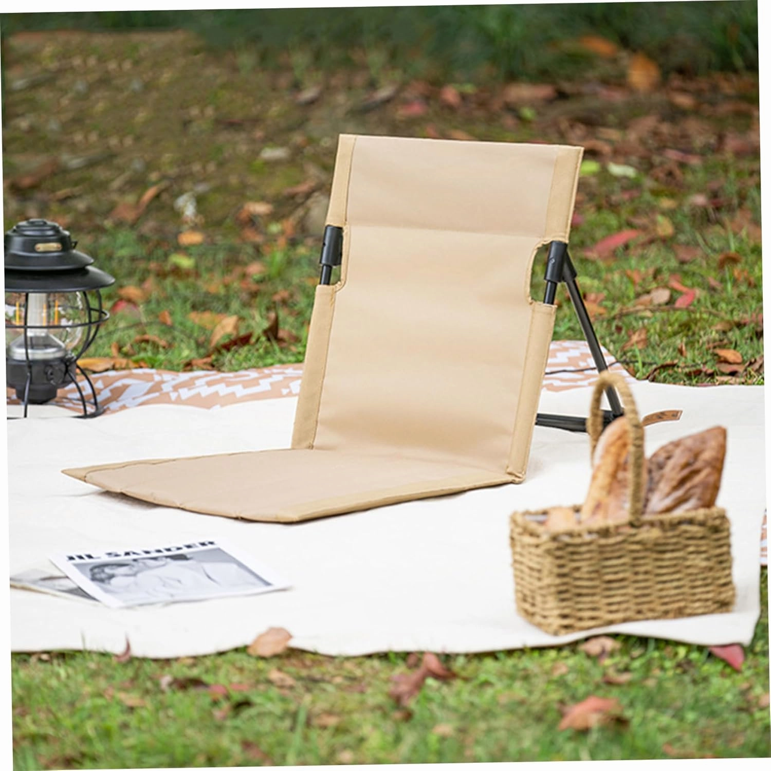 Beach Chair,Low Beach Chair, Back Folding Beach Chair for Adults, Lightweight and Portable for Outdoor, Beach, Camping, Lawn, Music Festival, (Beige)