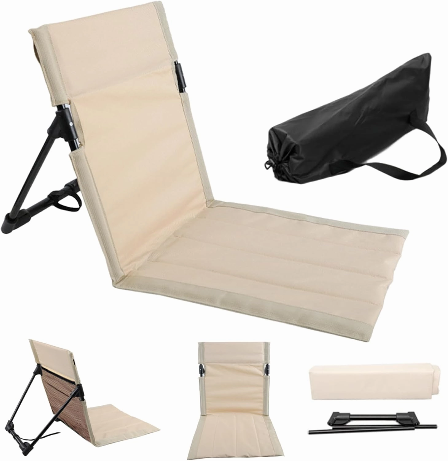 Beach Chair,Low Beach Chair, Back Folding Beach Chair for Adults, Lightweight and Portable for Outdoor, Beach, Camping, Lawn, Music Festival, (Beige)