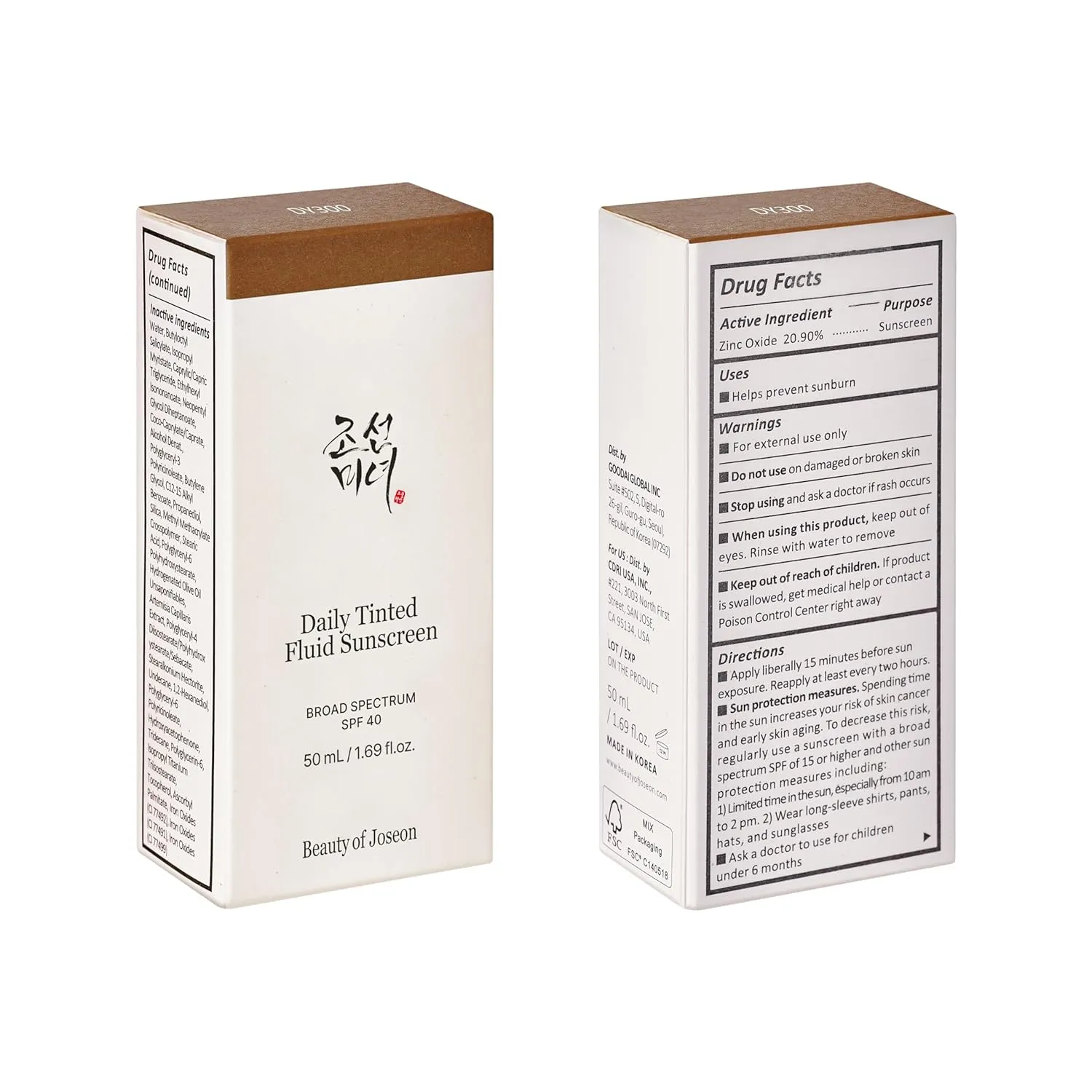 Beauty of Joseon Daily Tinted Fluid Sunscreen 12 Shades for Face Moisturizing Broad Spectrum SPF 40 Korean Skincare 50ml, 1.69 fl.oz #DY300