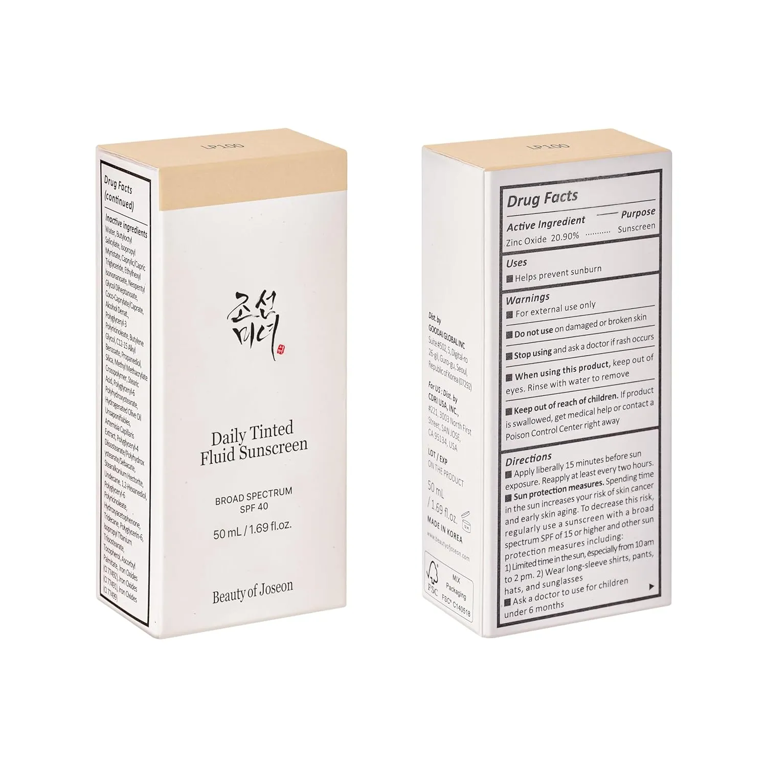 Beauty of Joseon Daily Tinted Fluid Sunscreen 12 Shades for Face Moisturizing Broad Spectrum SPF 40 Korean Skincare 50ml, 1.69 fl.oz #LP100