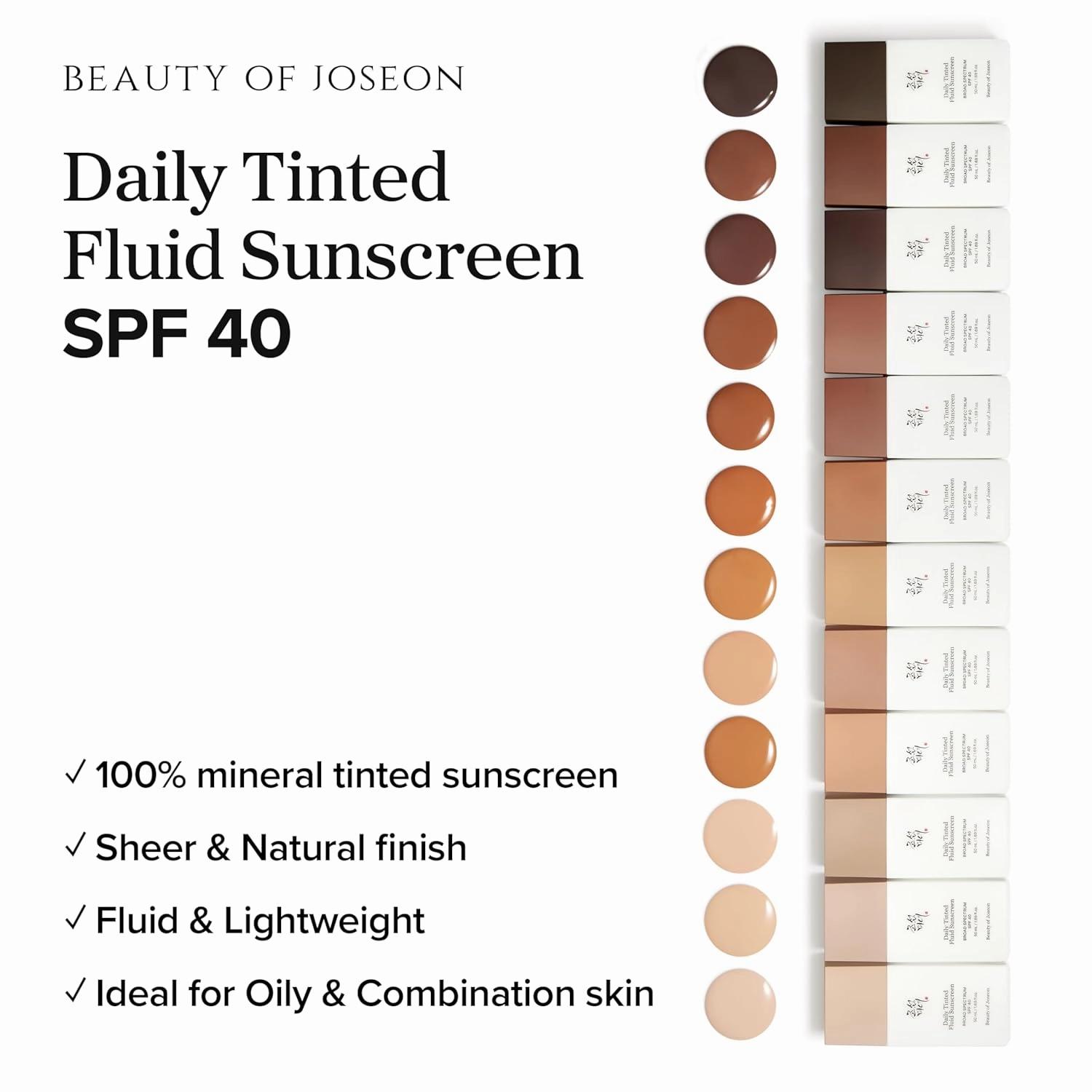 Beauty of Joseon Daily Tinted Fluid Sunscreen 12 Shades for Face Moisturizing Broad Spectrum SPF 40 Korean Skincare 50ml, 1.69 fl.oz #LP110