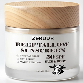 Beef Tallow Sunscreen: SPF 50 non toxic sunscreen, Tallow & Zinc Oxide Sunblock Non-Greasy Reef Safe formula 60g
