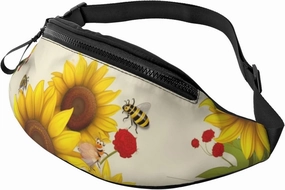 Bees Sunflowers Daisy Rose Flowers Fanny Pack for Man Women Waist Bag Adjustable Belt Casual Chest Bag Bum Bags for Travel Sports Running Hiking Waist Packs