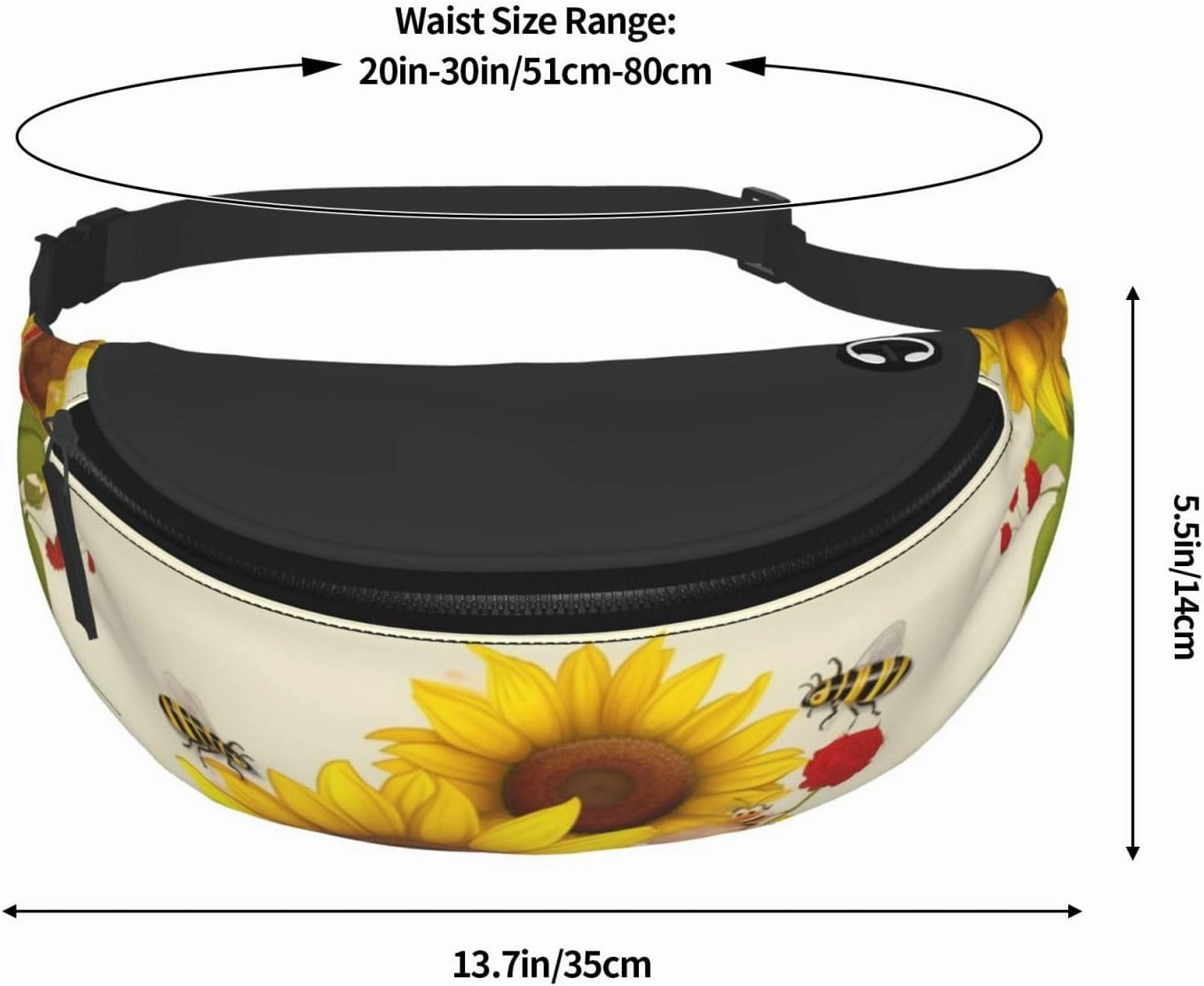 Bees Sunflowers Daisy Rose Flowers Fanny Pack for Man Women Waist Bag Adjustable Belt Casual Chest Bag Bum Bags for Travel Sports Running Hiking Waist Packs
