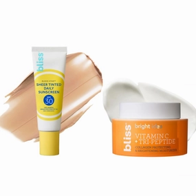 Bliss Tinted Mineral Sunscreen SPF 30 & Vitamin C Moisturizer Bundle – Block Star Lightweight Face Sunscreen   Bright Idea Glow-Boosting Moisturizer with Vitamin C & Tri-Peptides – Vegan & Cruelty-Fre