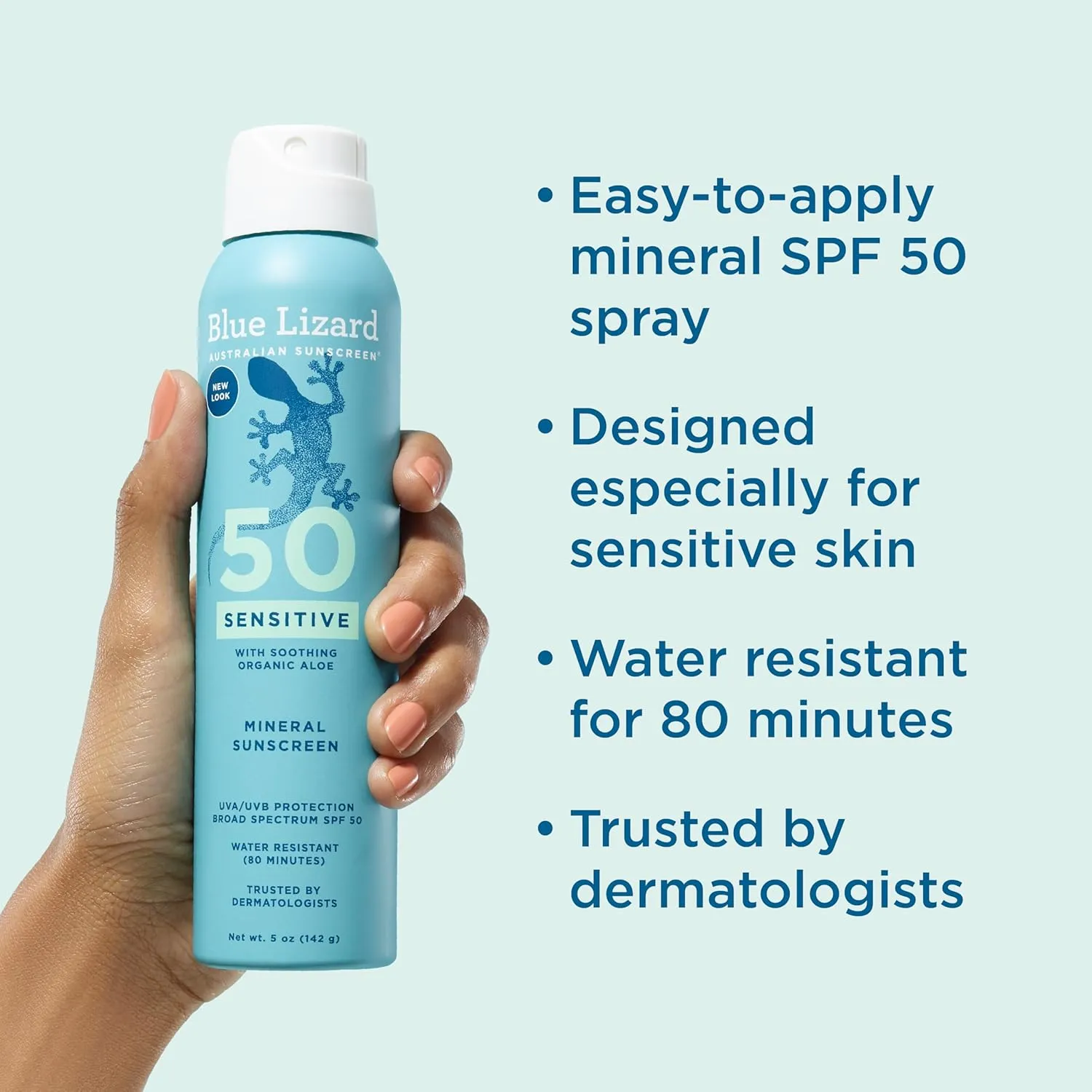 BLUE LIZARD Mineral Sunscreen Sensitive SPF 50  Spray, 5 Ounce