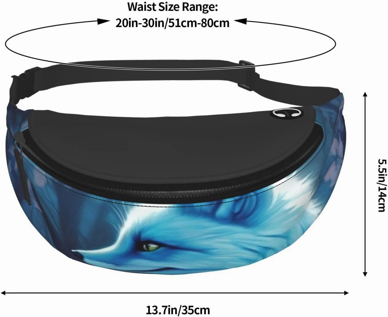 Blue Fox Fanny Pack for Man Women Waist Bag Adjustable Belt Casual Chest Bag Bum Bags for Travel Sports Running Hiking Waist Packs