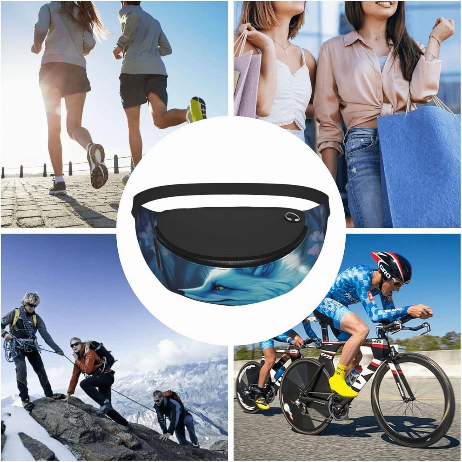Blue Fox Fanny Pack for Man Women Waist Bag Adjustable Belt Casual Chest Bag Bum Bags for Travel Sports Running Hiking Waist Packs