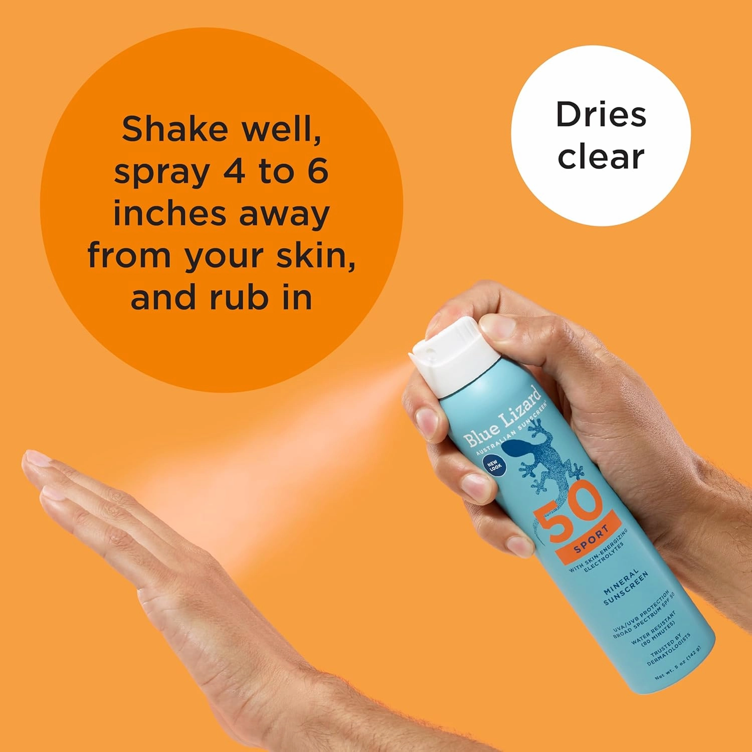 BLUE LIZARD Sport Mineral Sunscreen Spray SPF 50 , Dermatologist-Recommended Brand, Broad-Spectrum UVA/UVB Protection, Water-Resistant, Zinc Oxide Formula, Vegan, 5 fl oz