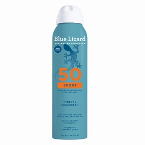 BLUE LIZARD Sport Mineral Sunscreen Spray SPF 50 , Dermatologist-Recommended Brand, Broad-Spectrum UVA/UVB Protection, Water-Resistant, Zinc Oxide Formula, Vegan, 5 fl oz