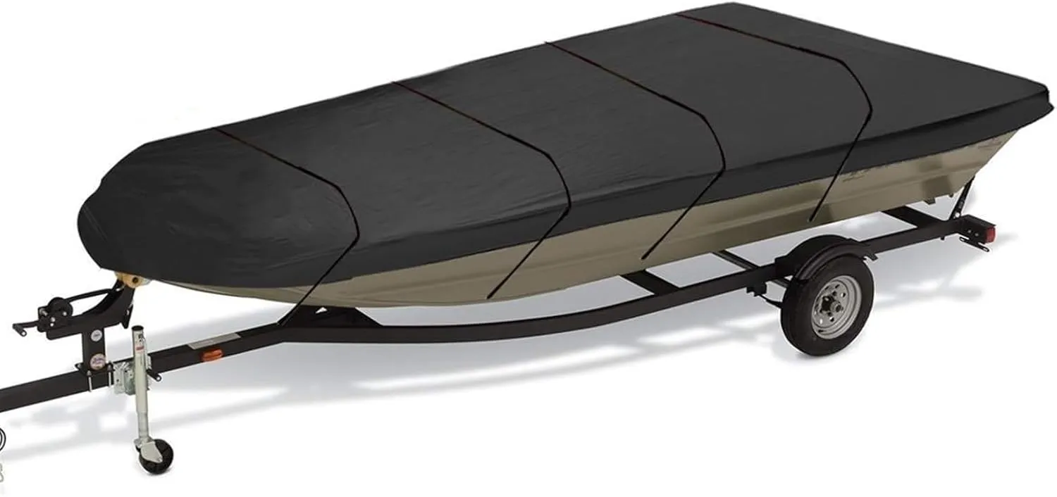 Boat Cover 600D Waterproof Jon Boat Cover Heavy Duty Marine Boat Sunshade Dust-Proof Anti-UV Protection 12Ft/14Ft/16Ft/18Ft (Size:14Ft)