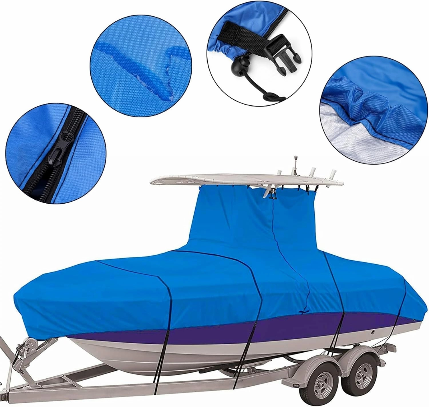 Boat Cover 16ft-24ft Center Console T-Top Boat Cover Roof Tent 600D Waterproof Anti-UV Dust-Proof Heavy-Duty Trailerable Boat Cover Shelter (Size:22-24FT)
