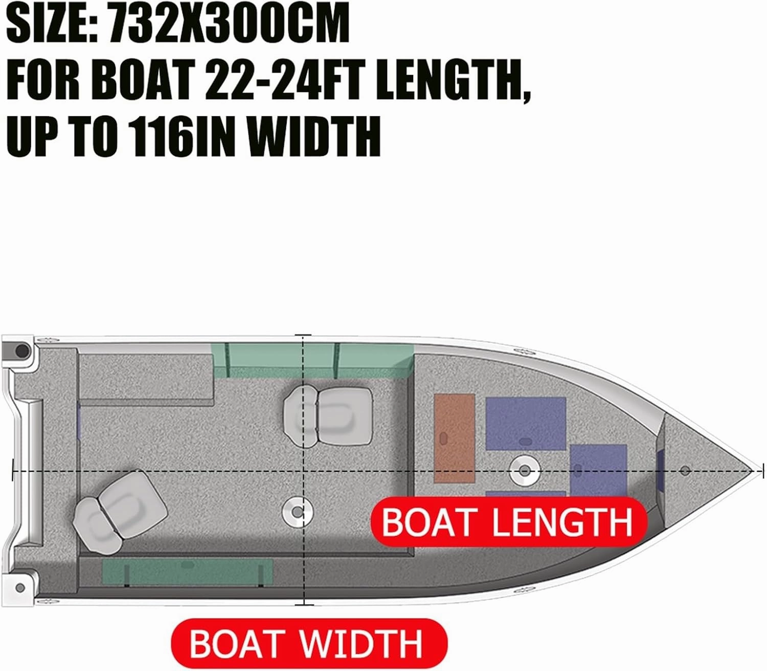 Boat Cover 16ft-24ft Center Console T-Top Boat Cover Roof Tent 600D Waterproof Anti-UV Dust-Proof Heavy-Duty Trailerable Boat Cover Shelter (Size:22-24FT)