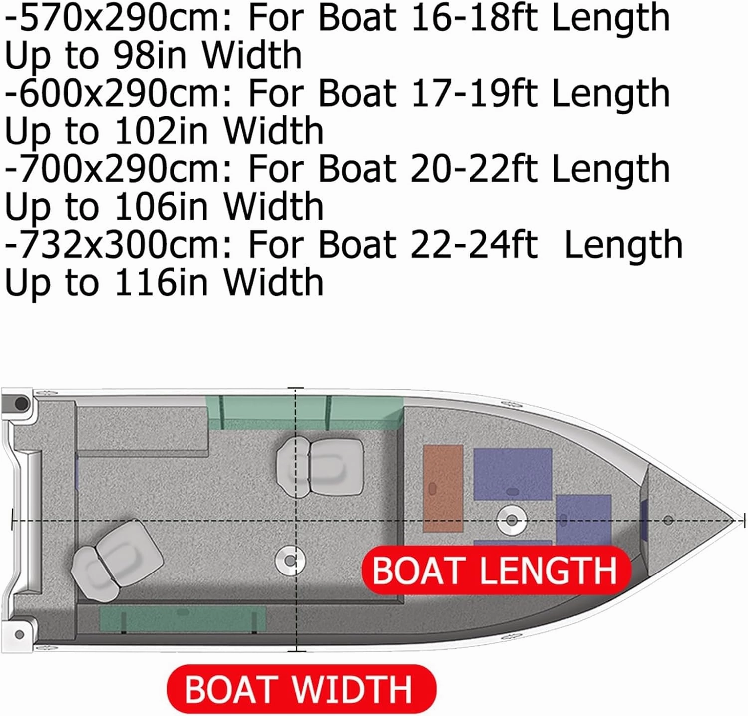 Boat Cover 16ft-24ft Center Console T-Top Boat Cover Roof Tent 600D Waterproof Anti-UV Dust-Proof Heavy-Duty Trailerable Boat Cover Shelter (Size:22-24FT)