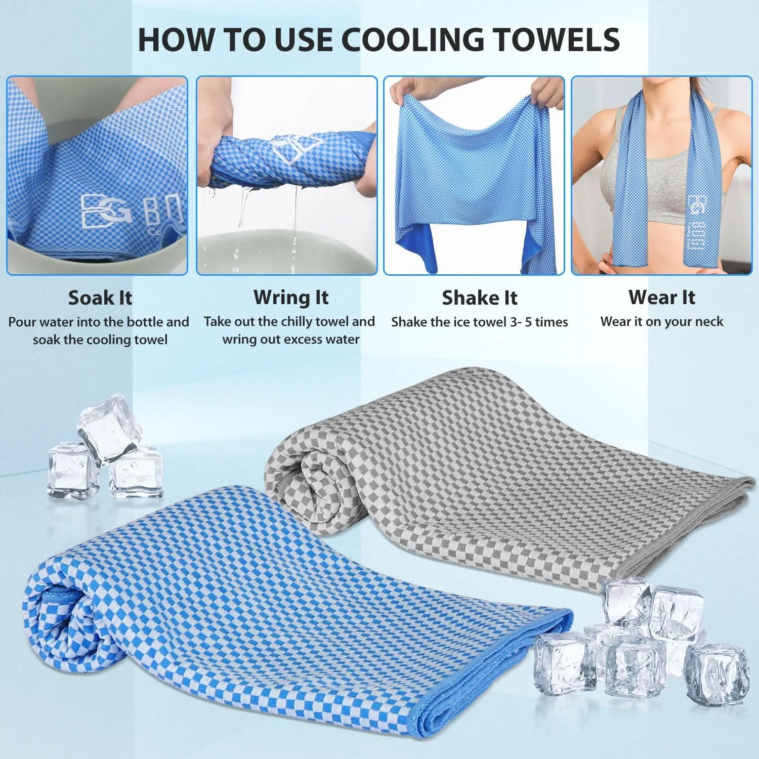 BOGI Cooling Towels for Neck and Face, Soft Breathable Cool Towel for Instant Cooling Stay Cool for Yoga, Sport, Gym, Camping, Running & More Activities