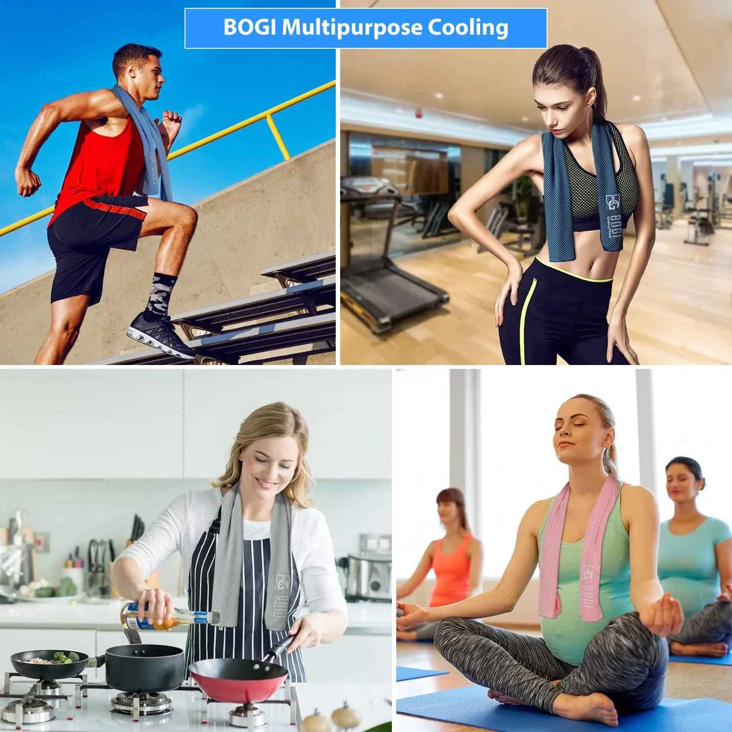 BOGI Cooling Towels for Neck and Face, Soft Breathable Cool Towel for Instant Cooling Stay Cool for Yoga, Sport, Gym, Camping, Running & More Activities