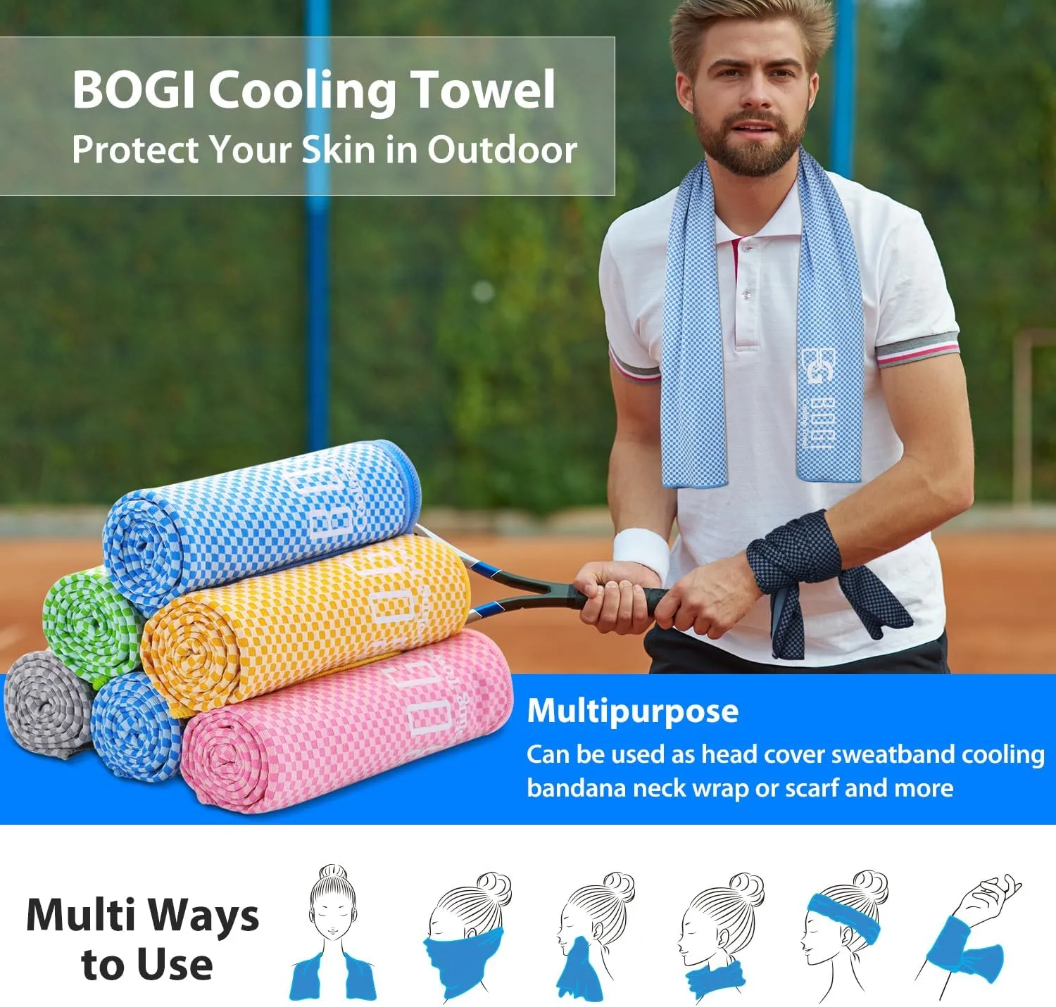 BOGI Cooling Towels for Neck and Face, Soft Breathable Cool Towel for Instant Cooling Stay Cool for Yoga, Sport, Gym, Camping, Running & More Activities
