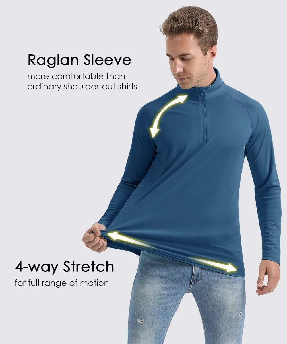 Boladeci Men's UPF 50  Sun Shirts 1/4 Zip Long Sleeve SPF UV Protection Lightweight Quick Dry Quarter Zip Golf Shirts